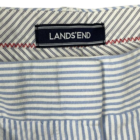 Lands End Women's size 12 Blue White‎ Striped Mid Rise Flat Front Cotton Pants - Picture 6 of 9